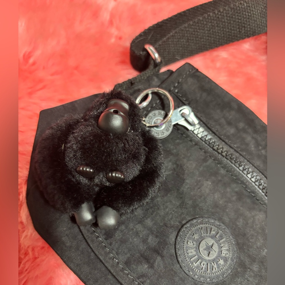 Kipling Black Crossbody Shoulder Bag with Monkey Charm